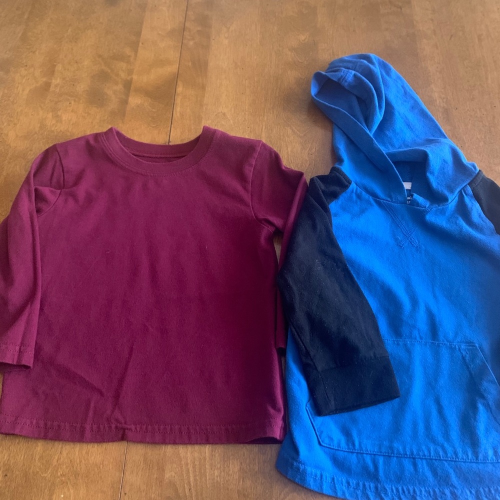 Boys long sleeve shirts - one has a hood